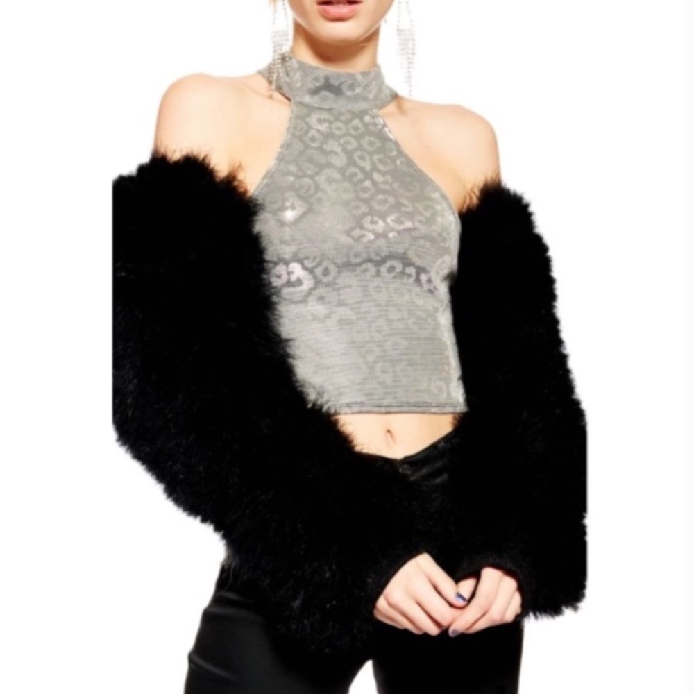 Topshop Metallic Animal Cheetah Print Crop Top